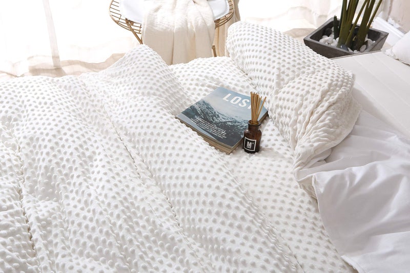 F.Y.Dreams Weighted Blanket Duvet Cover 60x80 inches with 8 Ties,Zipper on Long Side/Cotton&Minky Dot, Off-White/Just Duvet Cover - Image 2